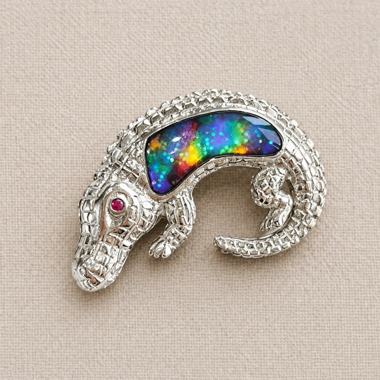 Enamel Crocodile Brooch in S925 Sterling Silver