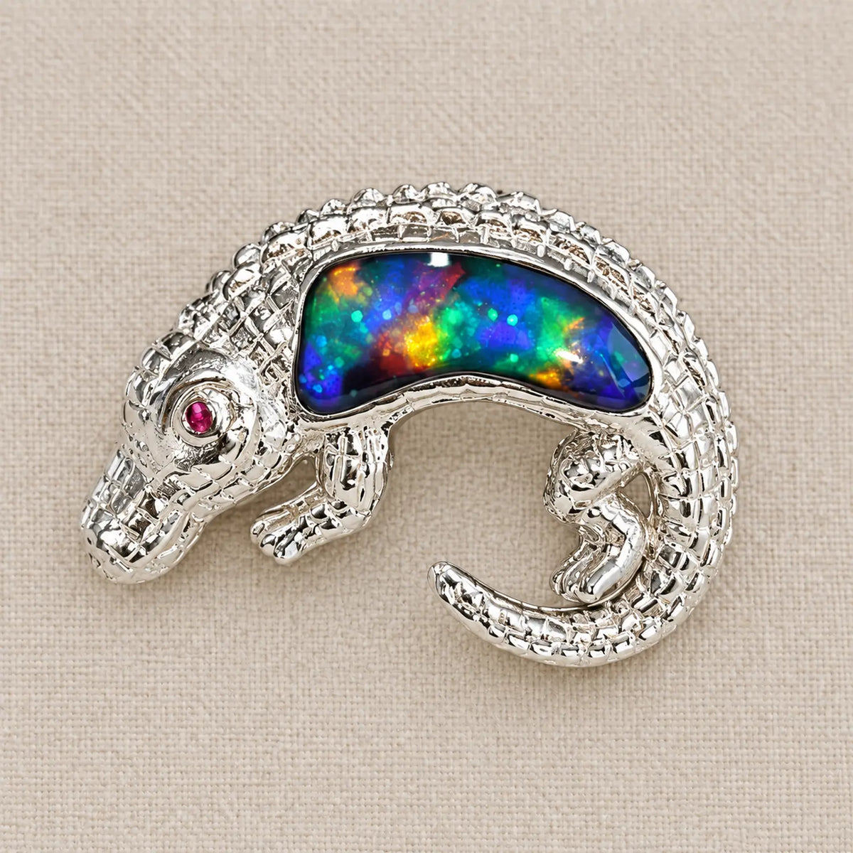 Enamel Crocodile Brooch in S925 Sterling Silver