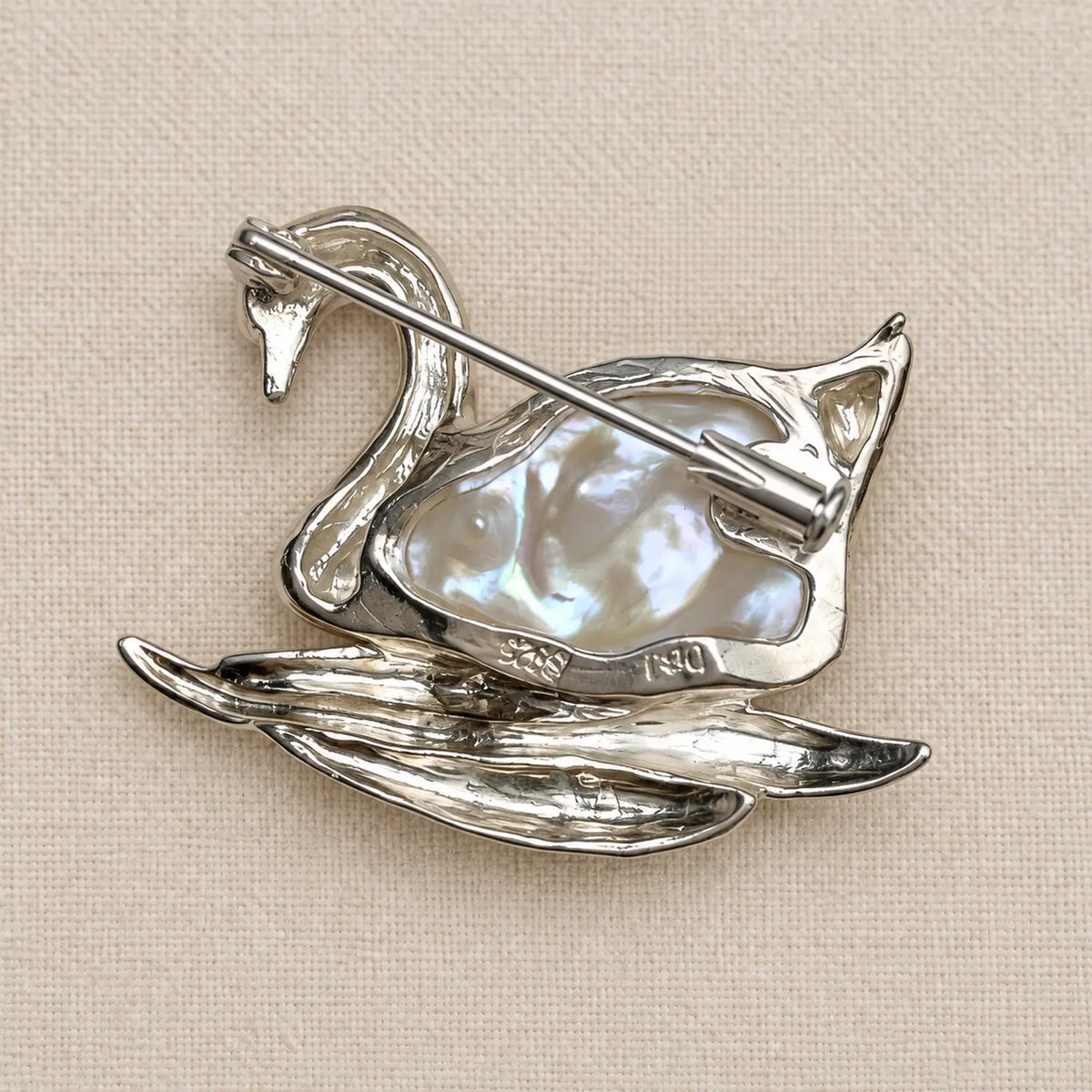 Baroque Pearl Swan Brooch in Sterling Silver