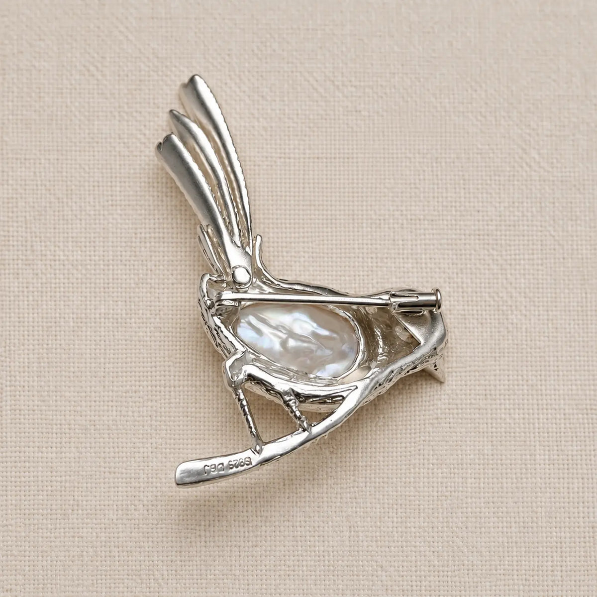 Perched Songbird Brooch with Baroque Pearl