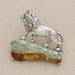 Natural Jadeite Lion Brooch in Sterling Silver