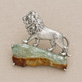 Natural Jadeite Lion Brooch in Sterling Silver