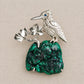 Turquoise Maple Leaf and Bird Brooch in Sterling Silver