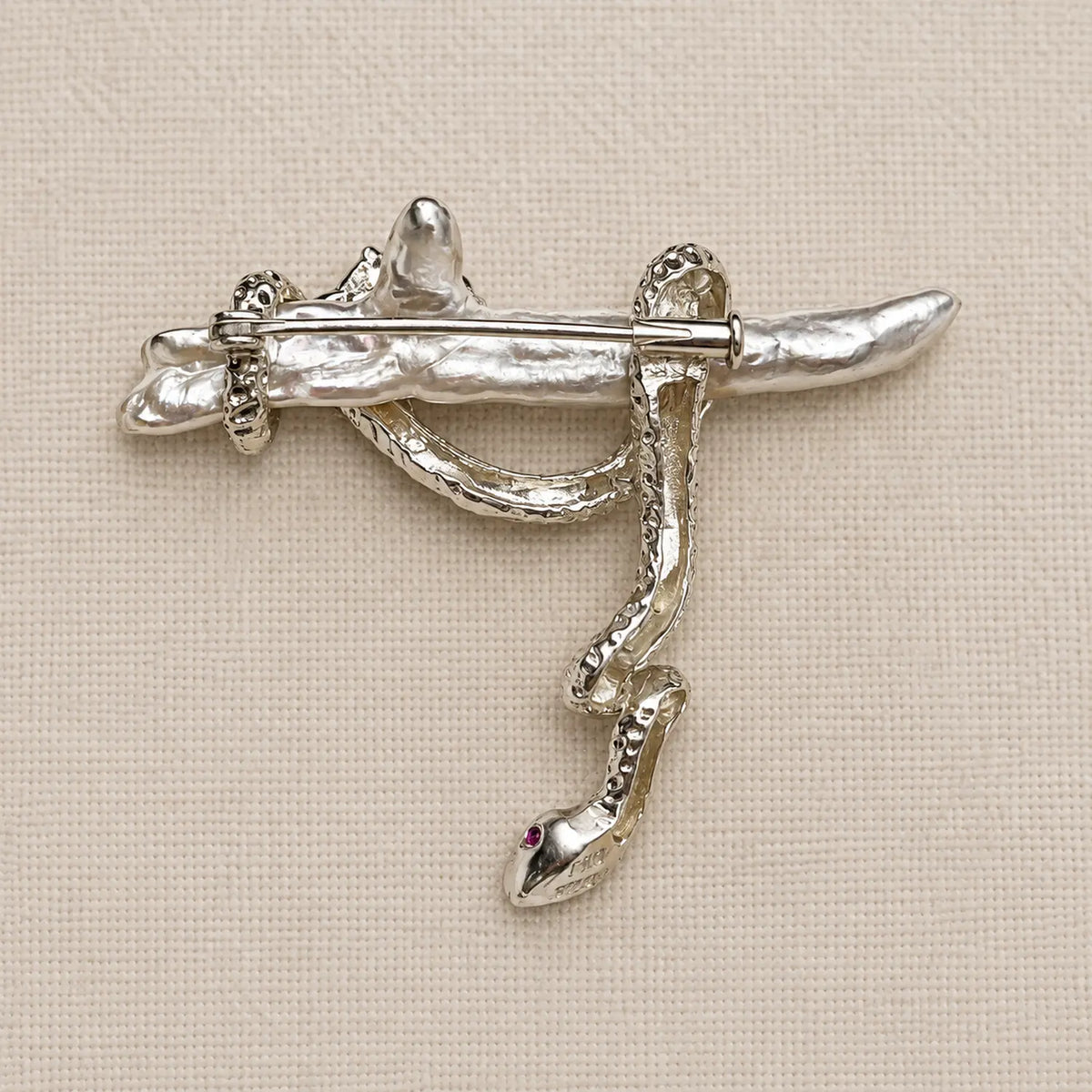 Freshwater Pearl Snake Brooch with Jade Accents
