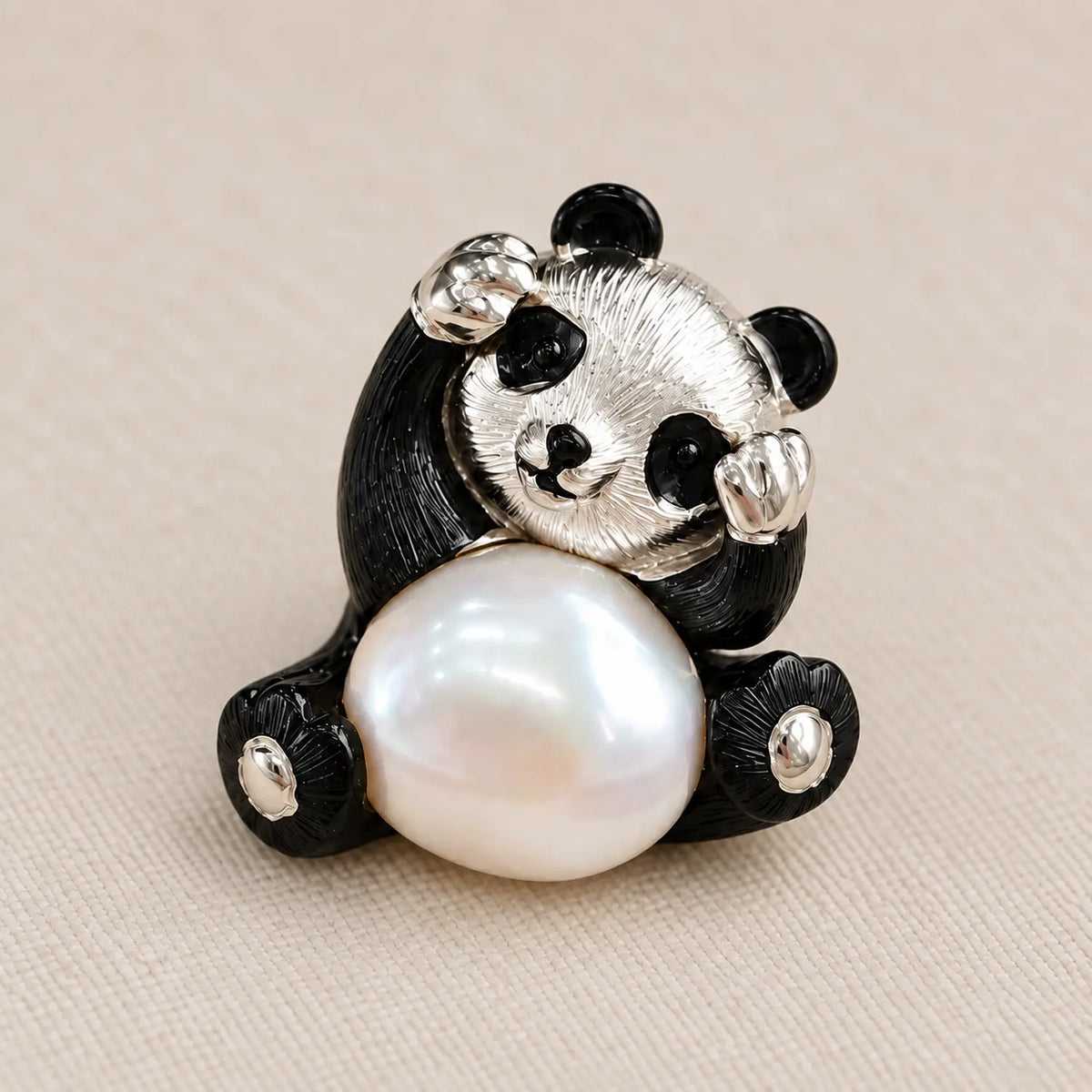 Freshwater Pearl Panda Brooch Pendant in Sterling Silver