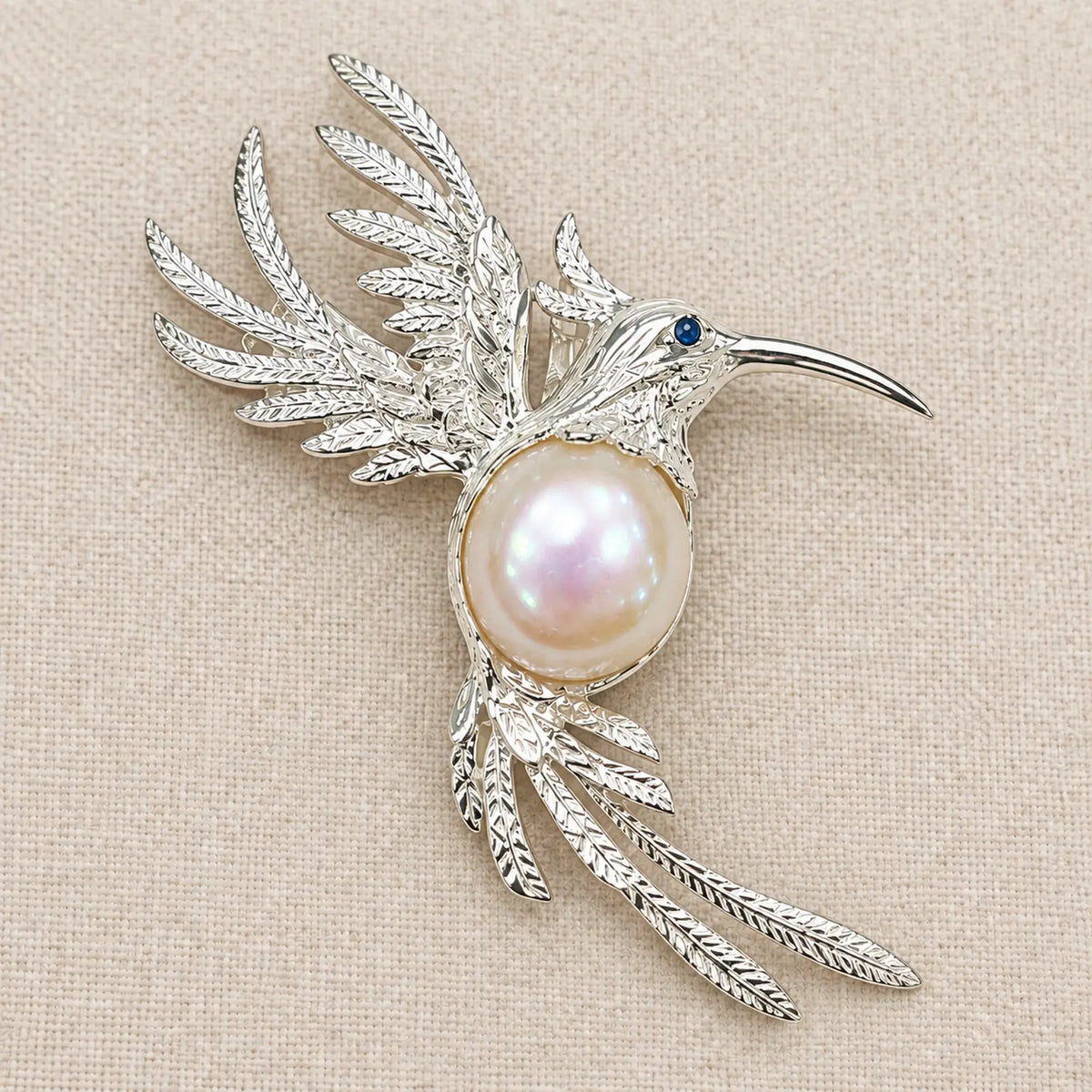 Fluttering Hummingbird Convertible Brooch Pendant with Freshwater Pearl