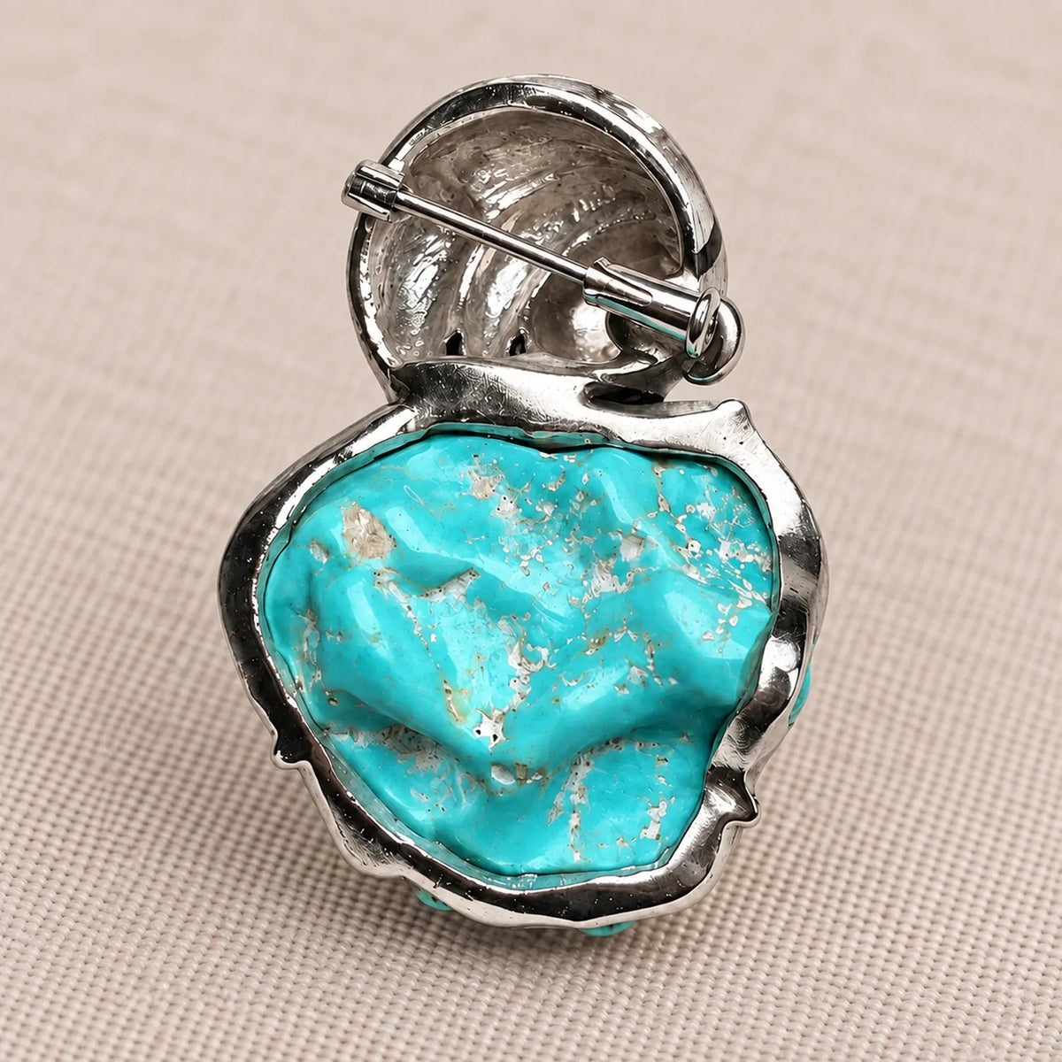 Natural Turquoise Panda Brooch Pendant in Sterling Silver