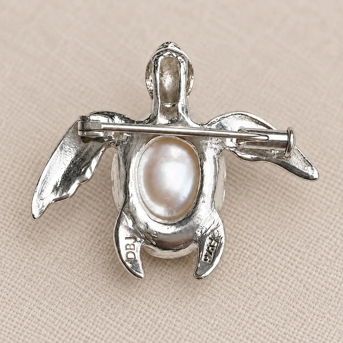 Baroque Pearl Sea Turtle Brooch Pendant in Sterling Silver