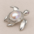 Baroque Pearl Sea Turtle Brooch Pendant in Sterling Silver