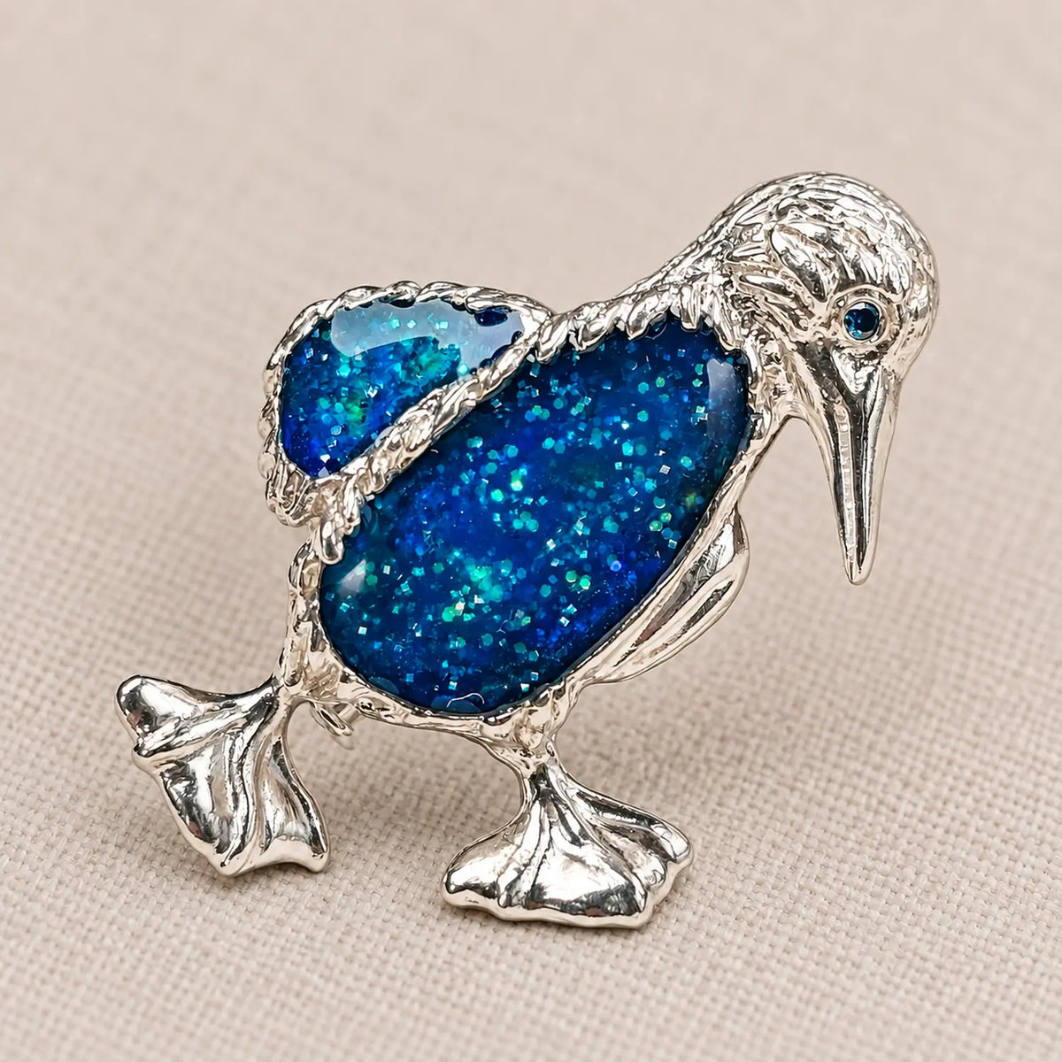Waddling Penguin Convertible Brooch Pendant with Starry Blue Enamel