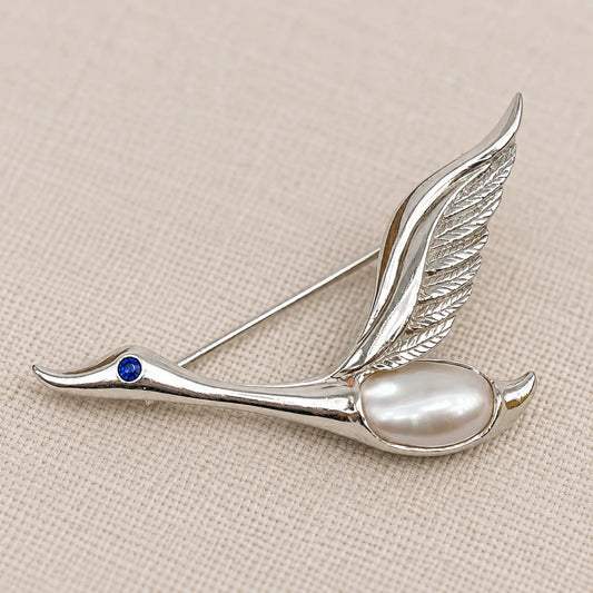 Wild Goose Brooch with Pearl in S925 Silver