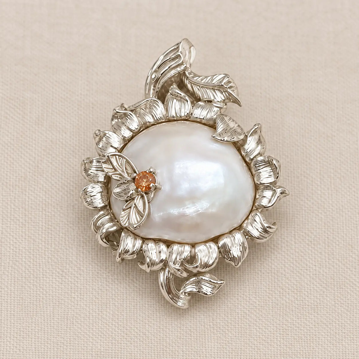 Sunflower Brooch Pendant with Baroque Pearl