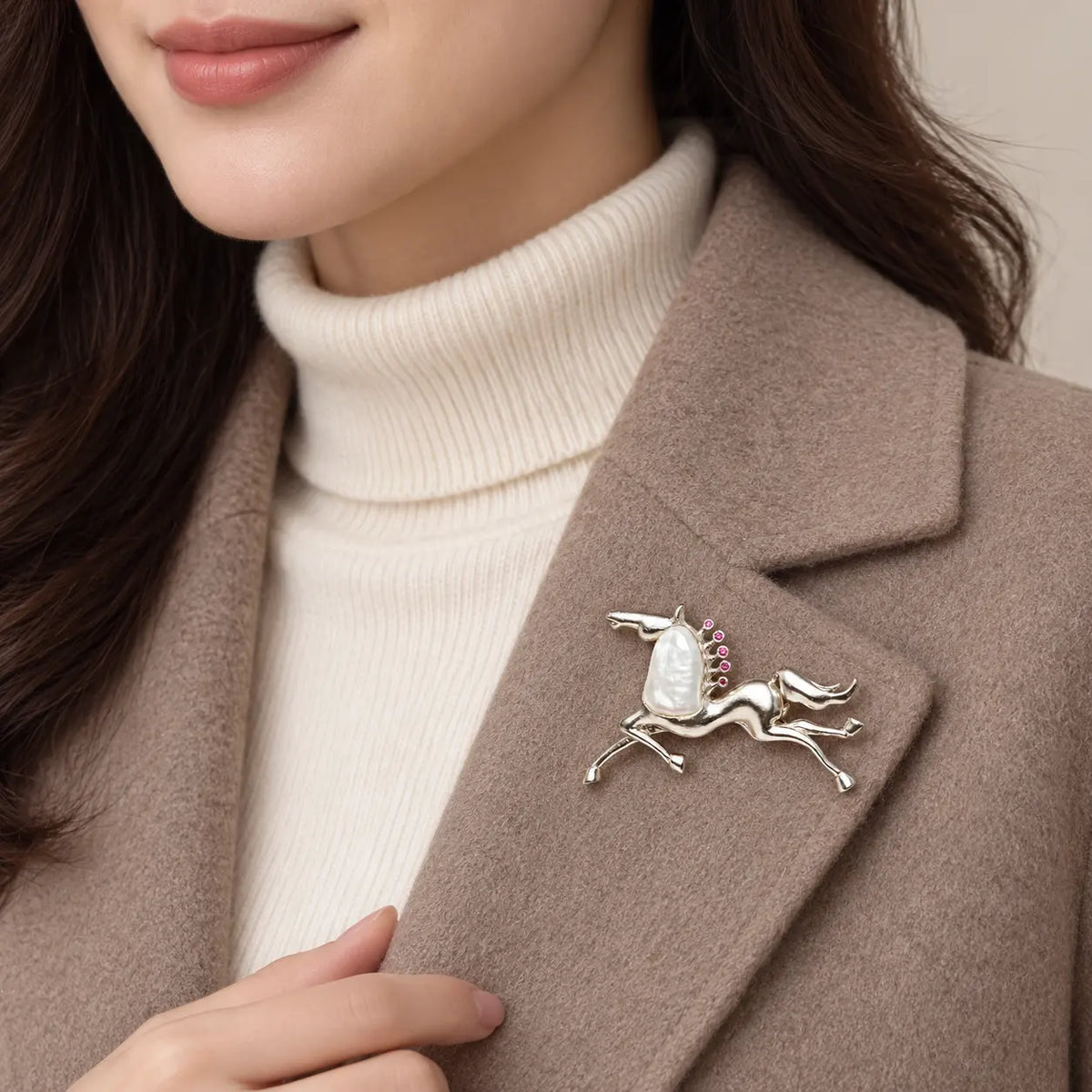 Galloping Horse Brooch with Baroque Pearl