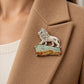 Natural Jadeite Lion Brooch in Sterling Silver