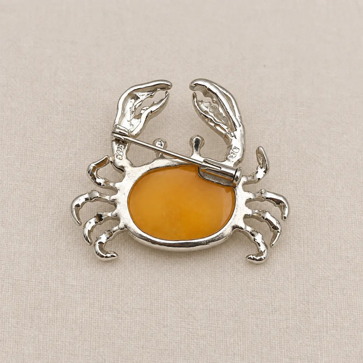 Natural Amber Crab Brooch Pendant in Sterling Silver