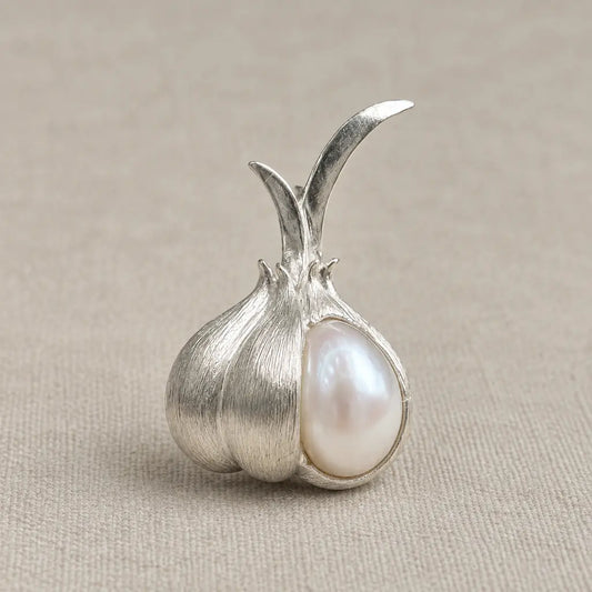 Peeled Garlic Convertible Brooch Pendant with Baroque Pearl Clove