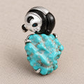 Natural Turquoise Panda Brooch Pendant in Sterling Silver
