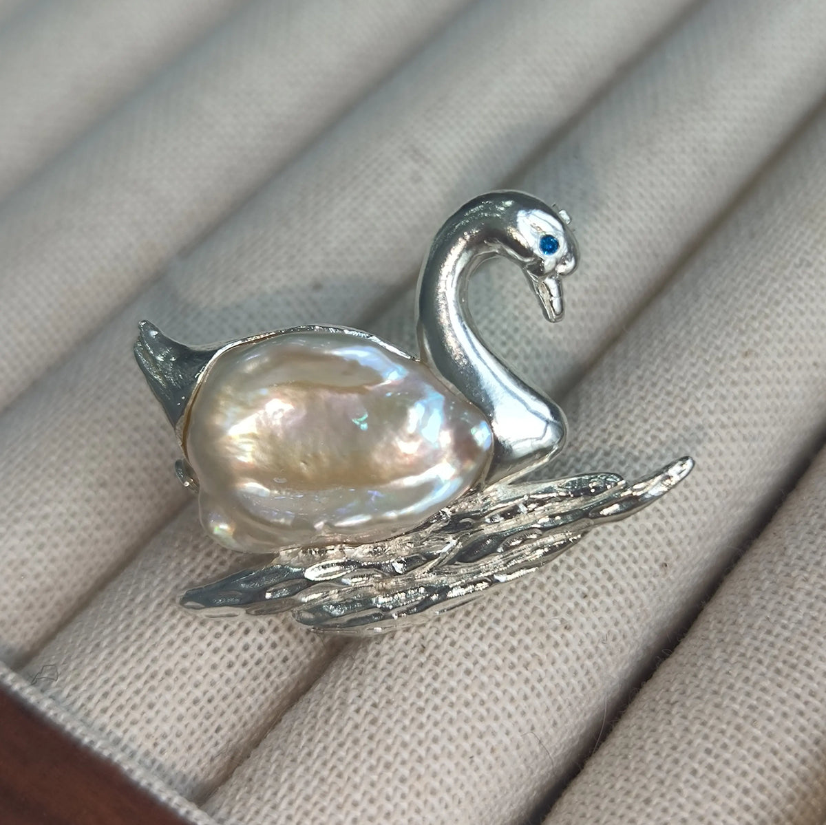 Handmade brooch for women — baroque pearl serene swan silver brooch styling photo