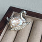 Artisan sterling silver serene swan brooch styling detail with baroque pearl