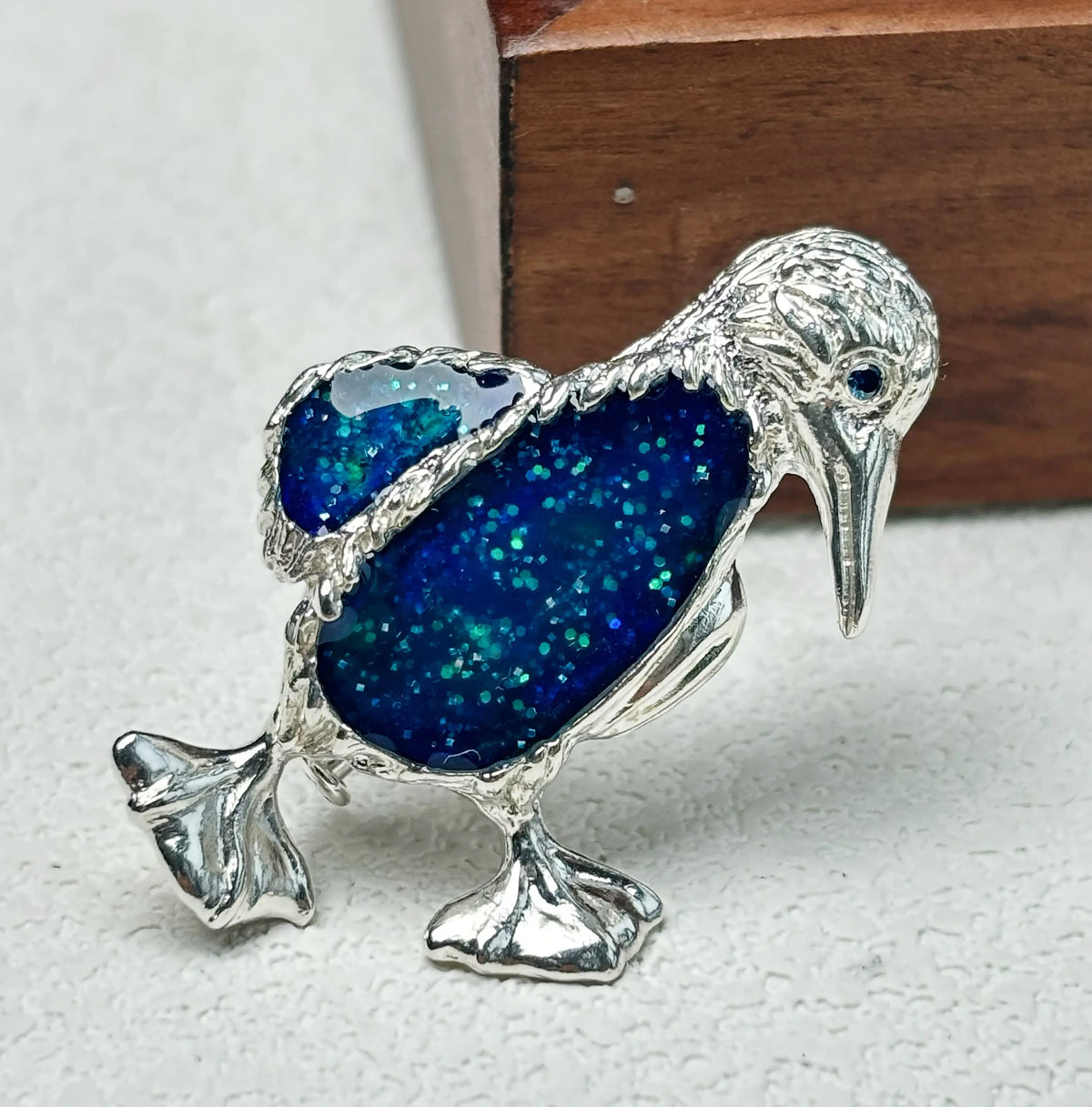 Handmade silver jewelry — hand-painted enamel penguin silver brooch