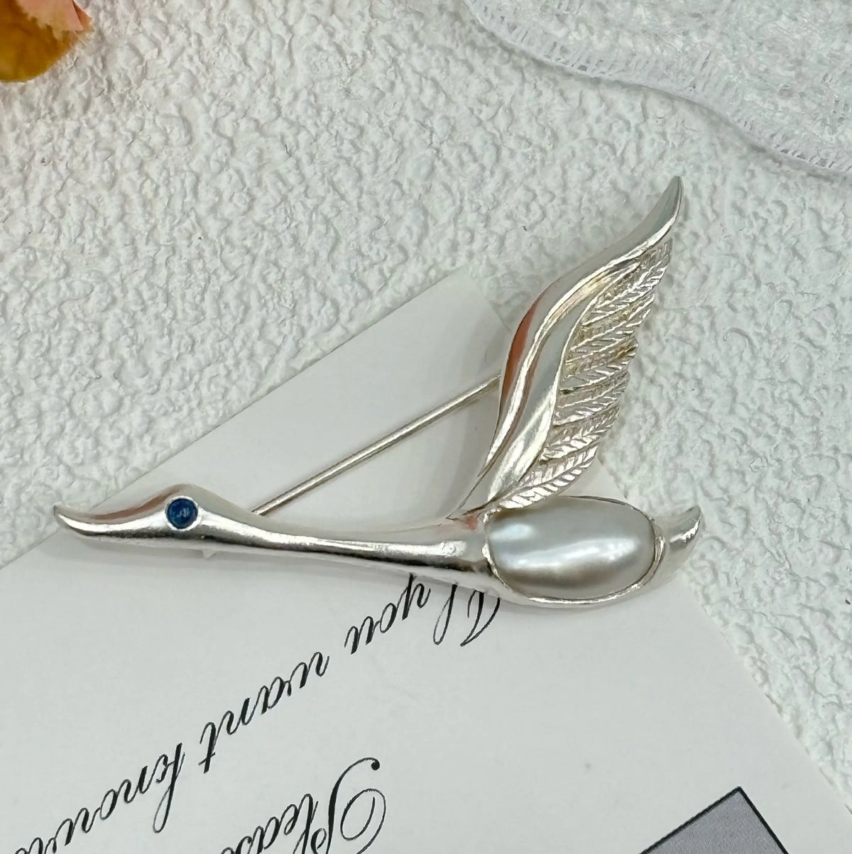 Handmade brooch for women — luminous pearl migrating wild goose silver brooch styling photo