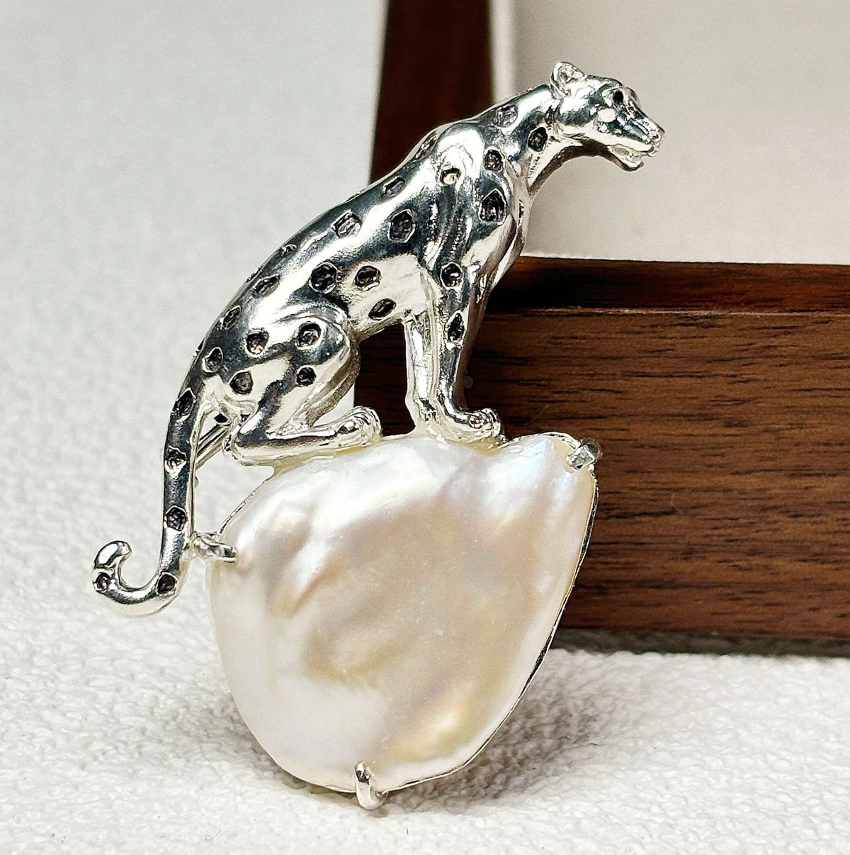 Artisan silver jewelry — handmade crouching leopard convertible brooch pendant