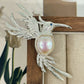Handmade brooch for women — freshwater pearl fluttering hummingbird silver brooch styling photo