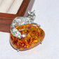 Handmade brooch for women — natural flower amber resting fox silver brooch styling photo