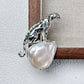 Handmade brooch for women — baroque pearl crouching leopard silver brooch styling photo