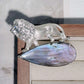 Handmade brooch for women — teardrop labradorite sovereign lion silver brooch styling photo