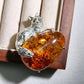 Natural stone pendant with natural amber — resting fox convertible silver brooch