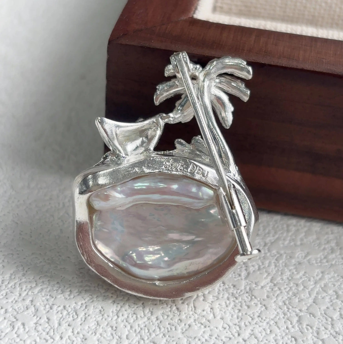 Baroque Pearl Palm Tree Brooch Pendant in Sterling Silver