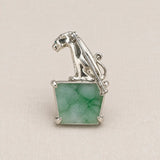 Natural Jadeite Leopard Brooch Pendant in Sterling Silver