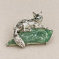 Watchful Fox Convertible Brooch Pendant with Natural Green Jadeite