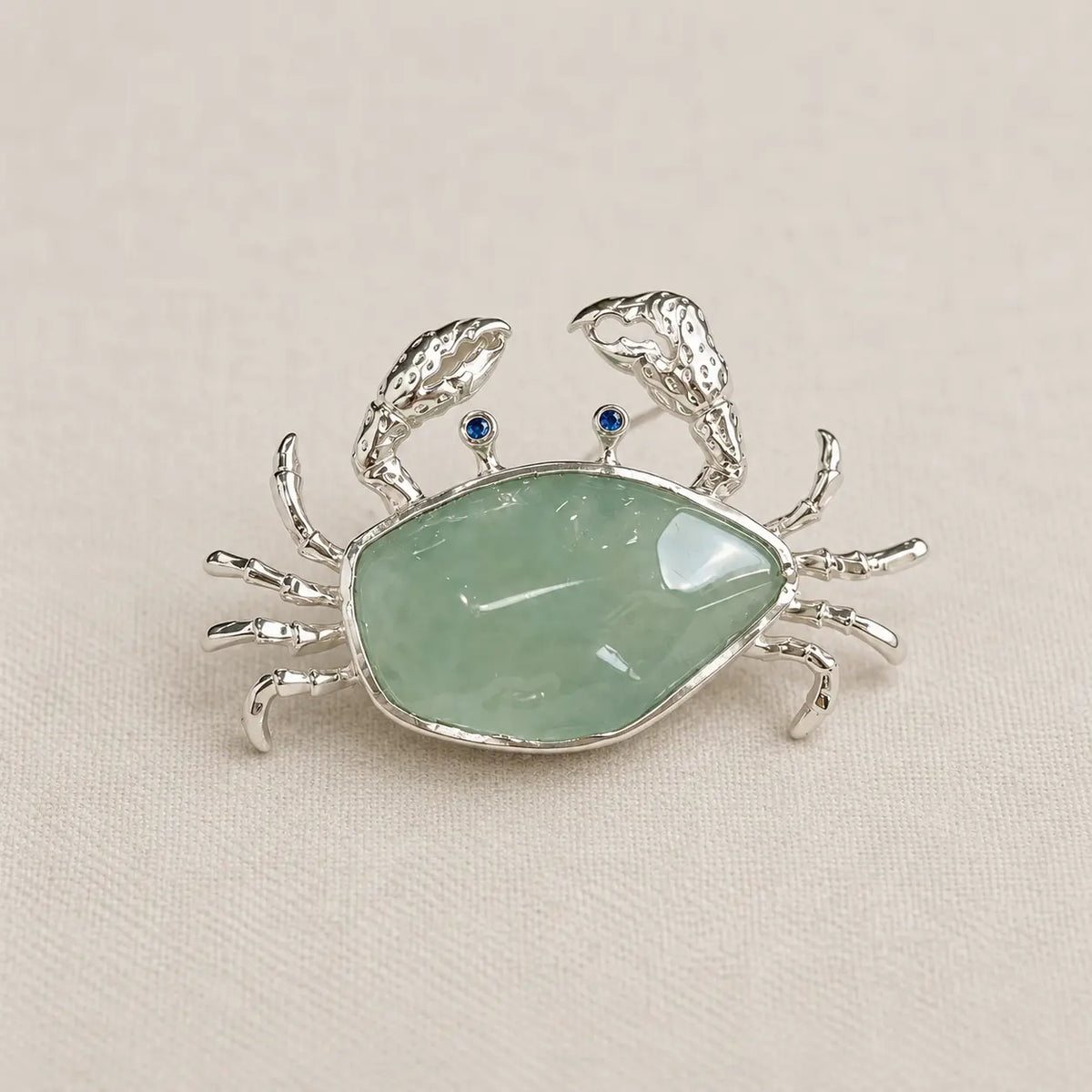 Natural Jadeite Crab Brooch Pendant in Sterling Silver