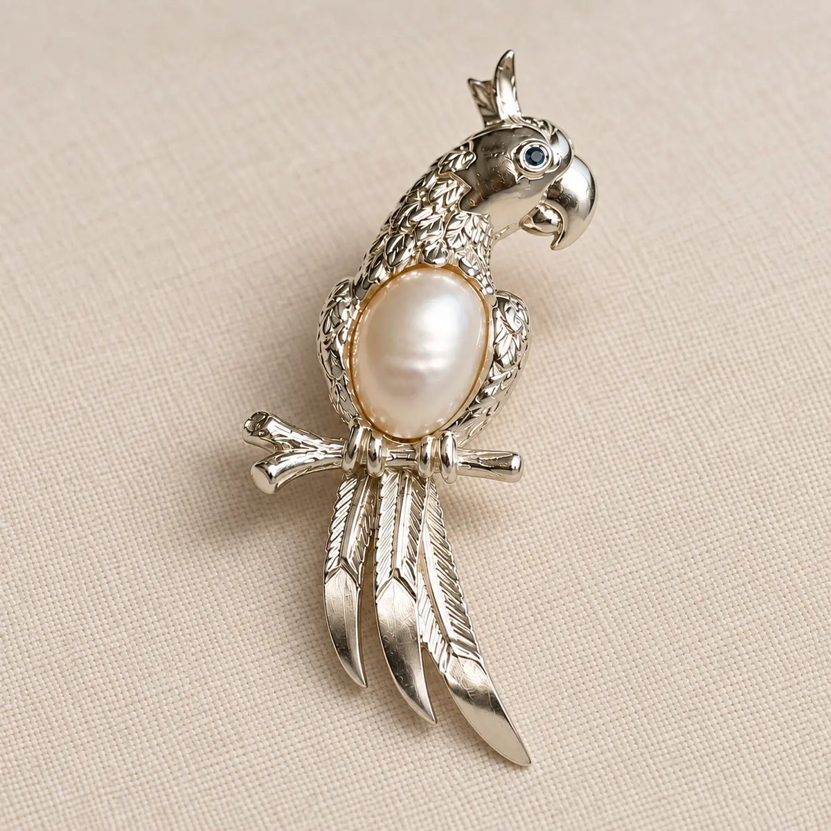Freshwater Pearl Parrot Brooch Pendant in Sterling Silver