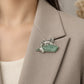 Watchful Fox Convertible Brooch Pendant with Natural Green Jadeite