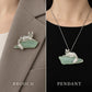 Watchful Fox Convertible Brooch Pendant with Natural Green Jadeite