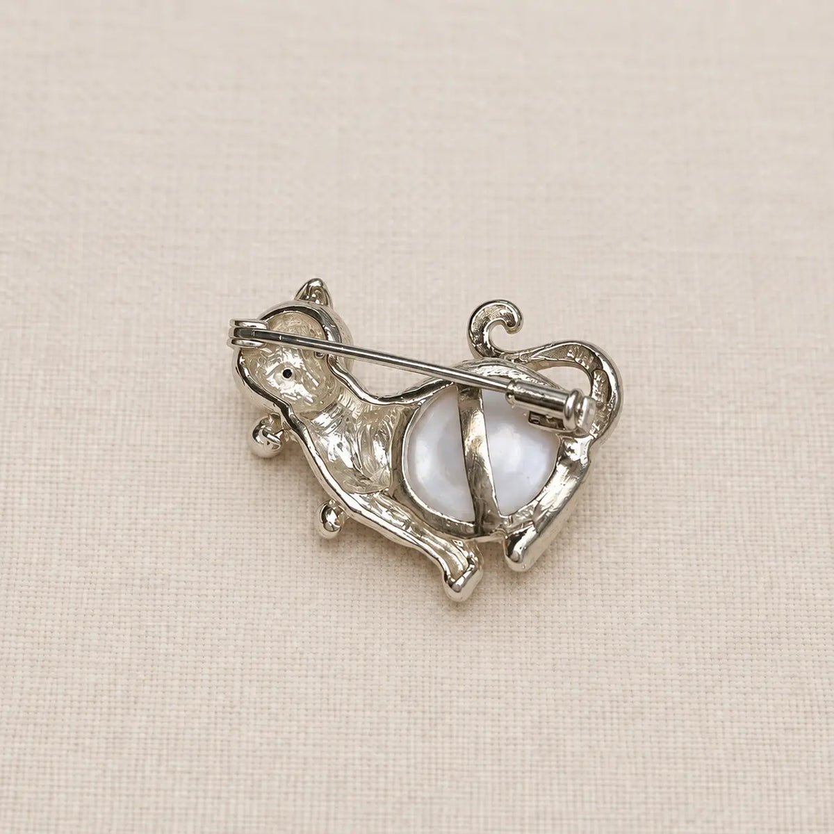 Paw-Raised Cat Convertible Brooch Pendant with Freshwater Pearl Belly