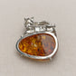 Natural Amber Fox Brooch Pendant in Sterling Silver