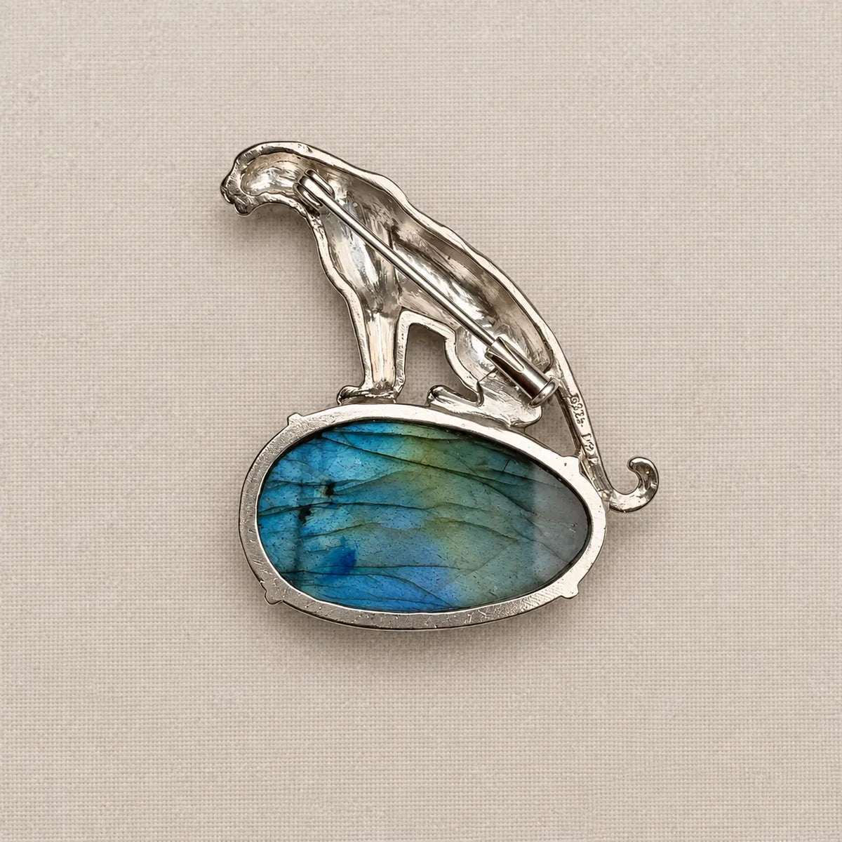 Labradorite Leopard Brooch Pendant in Sterling Silver