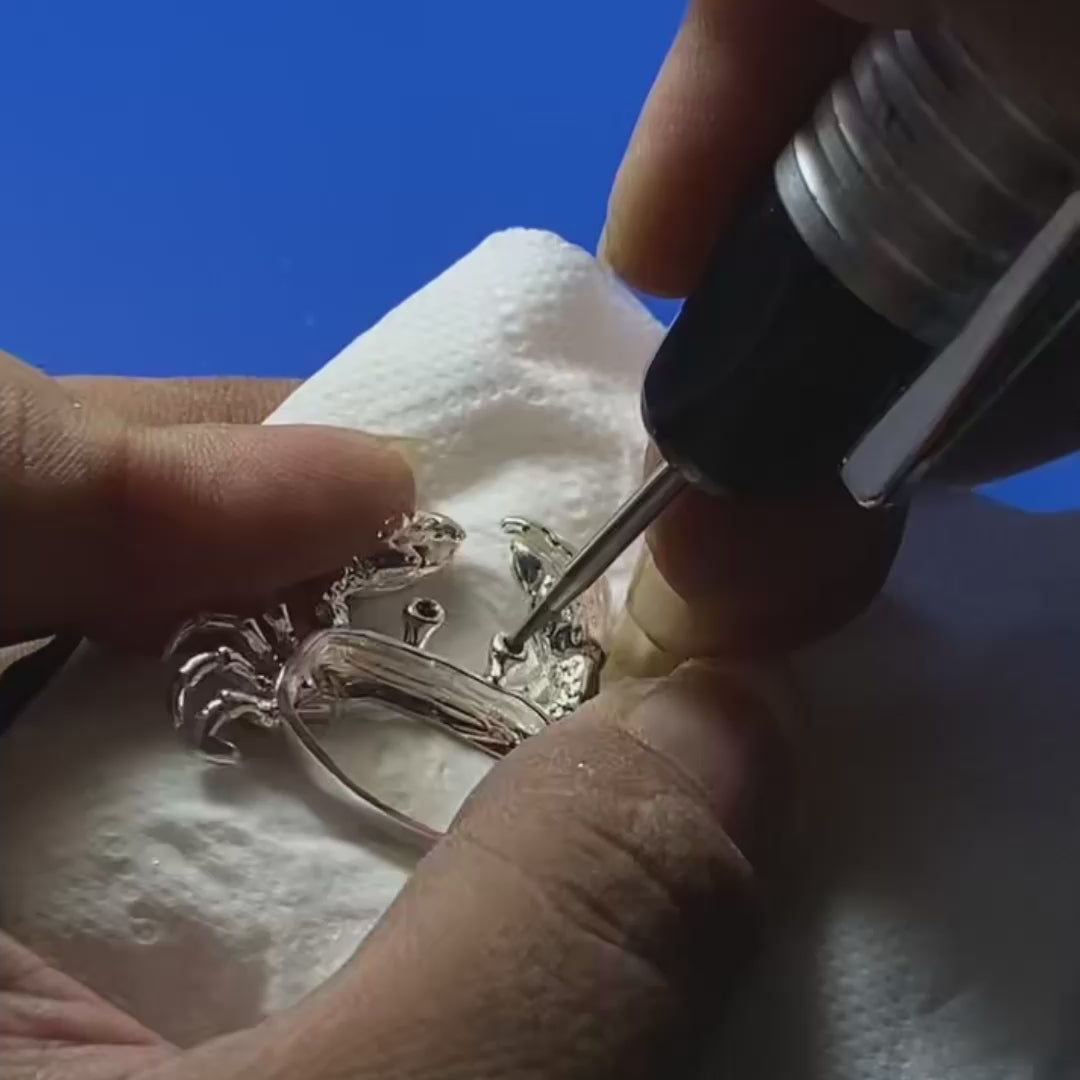 Product video: handmade silver spread-claw crab brooch and convertible pendant