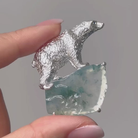 Product video: handmade silver arctic polar bear brooch and convertible pendant