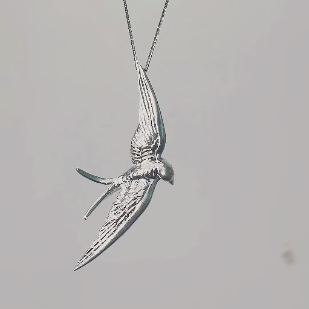 Product video: handmade silver flying swallow brooch and convertible pendant