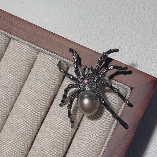 Product video: handmade silver web-spinning spider brooch and convertible pendant
